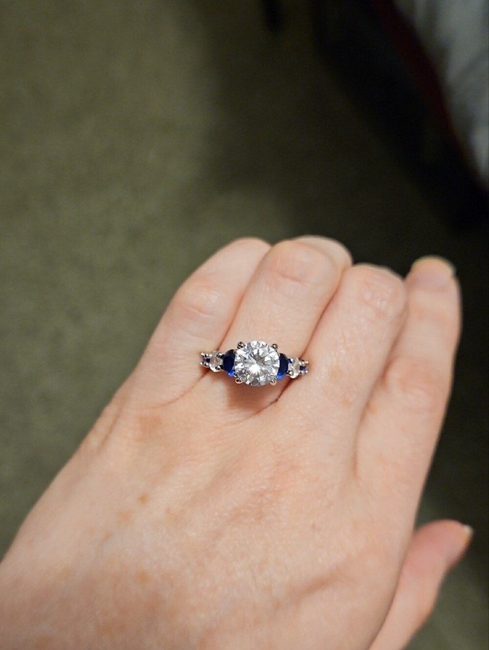 Faux Diamond And Sapphire Ring Size 5
